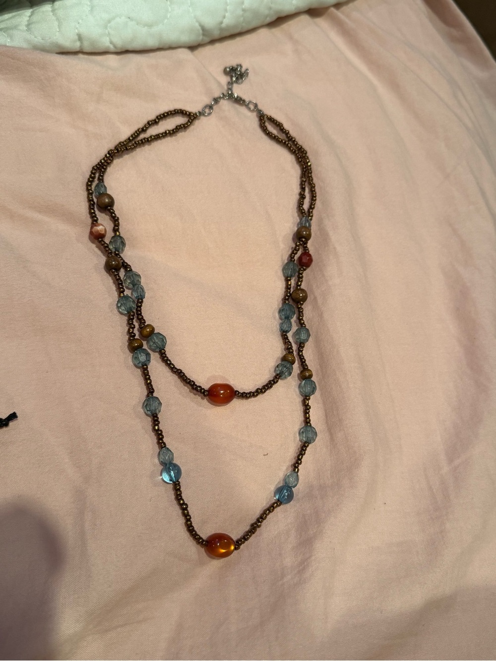Multi-Strand Beaded Necklace in Blue and Amber
